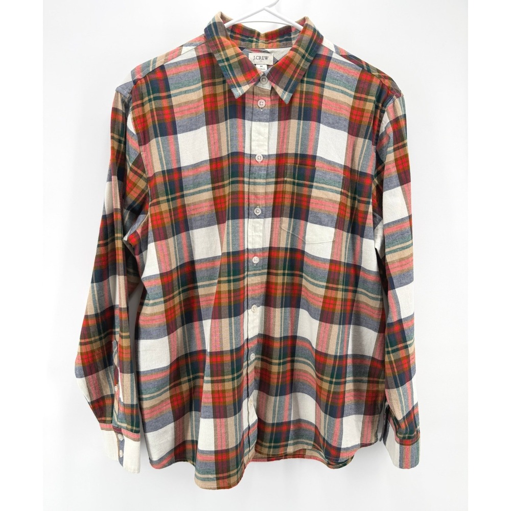 J.Crew Plaid Flannel Red Blue Shirt Women M Gorpcore Cabin Soft Cozy Preppy EUC